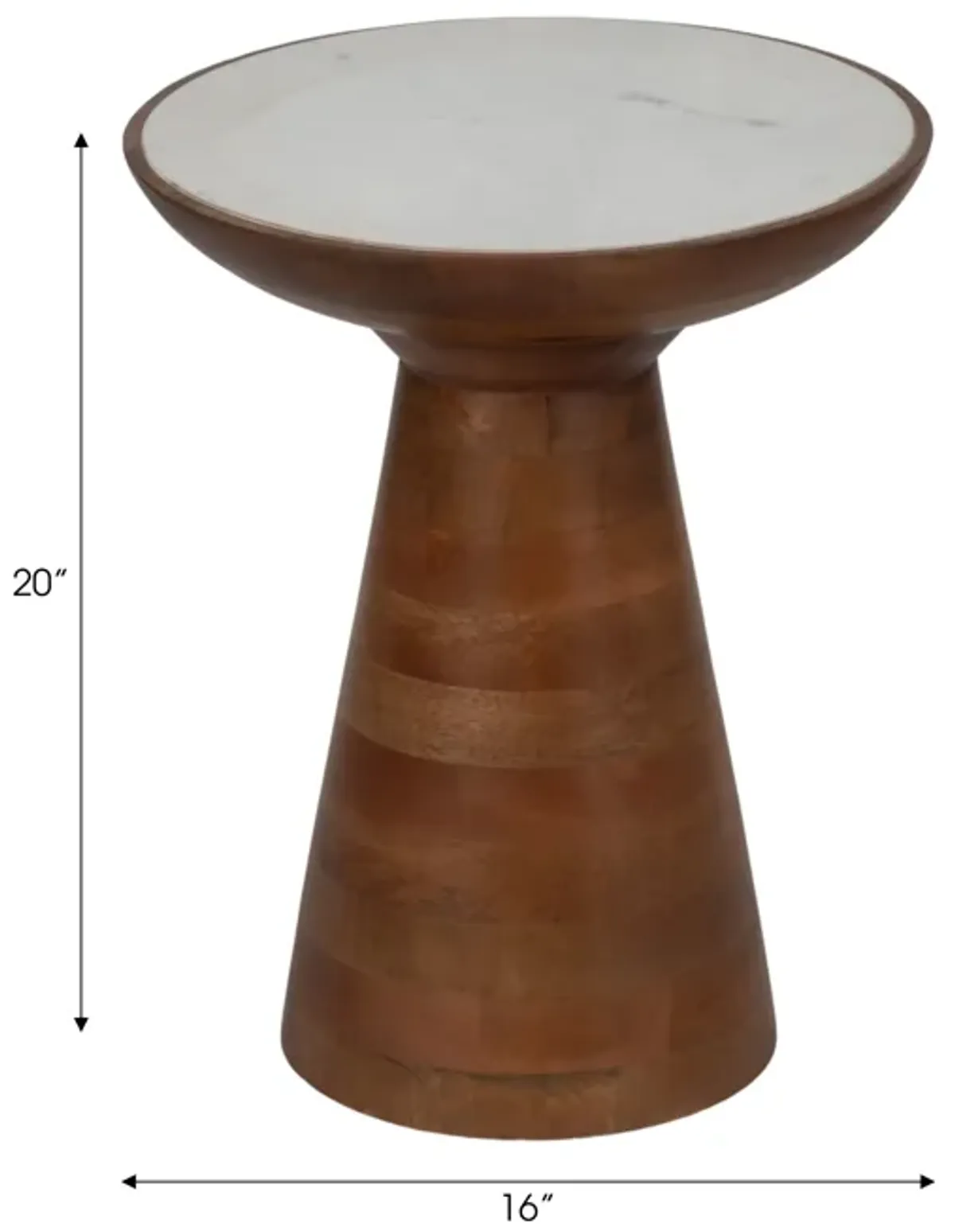 20" Wood Accent Table Marble Top, Natural/white