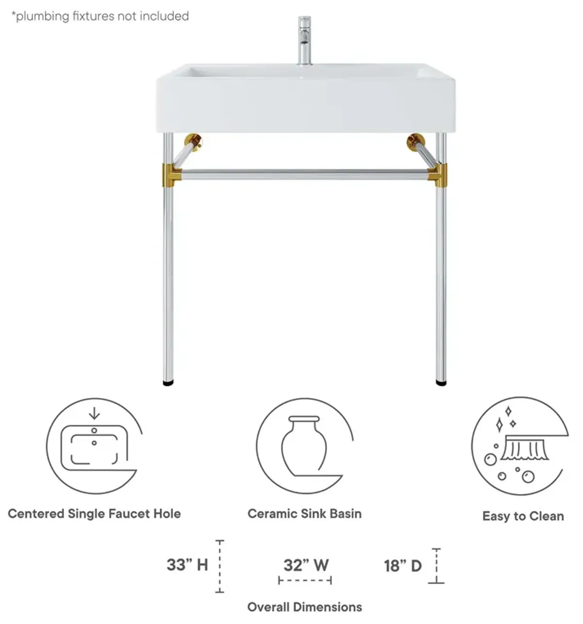 Redeem 32" Silver Stainless Steel Wall-Mount Bathroom Vanity