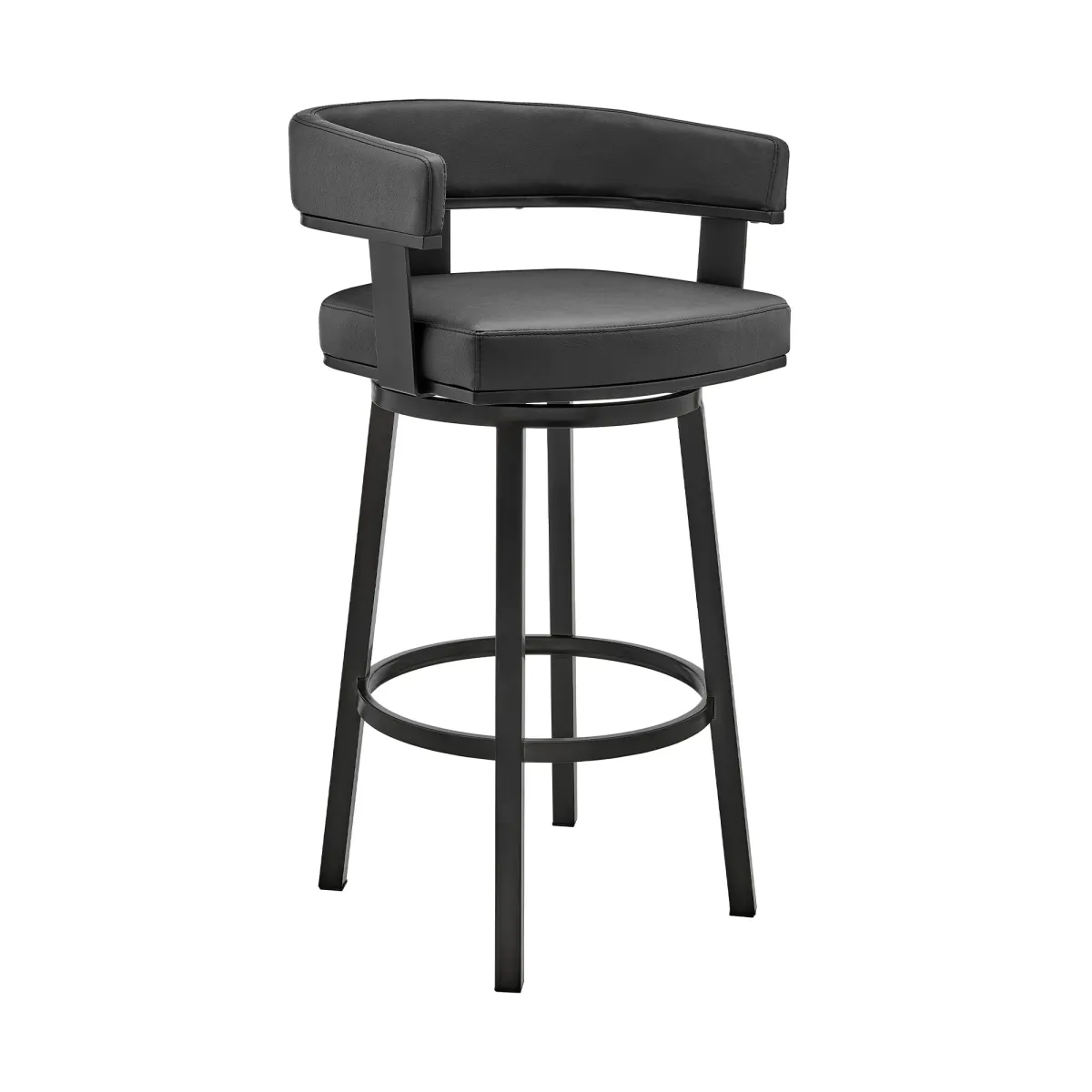 Cohen 26" Counter Height Swivel Bar Stool in Black Finish and Black Faux Leather