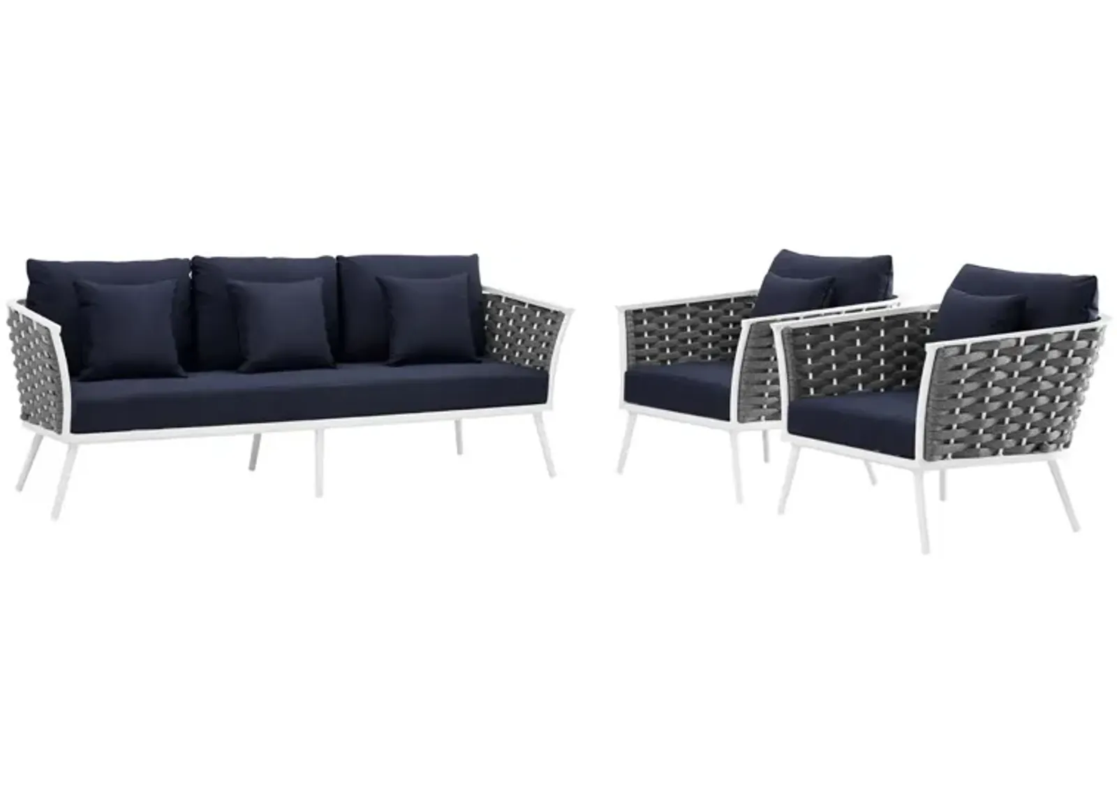 Stance 3 Piece Outdoor Patio Aluminum Sectional Sofa Set