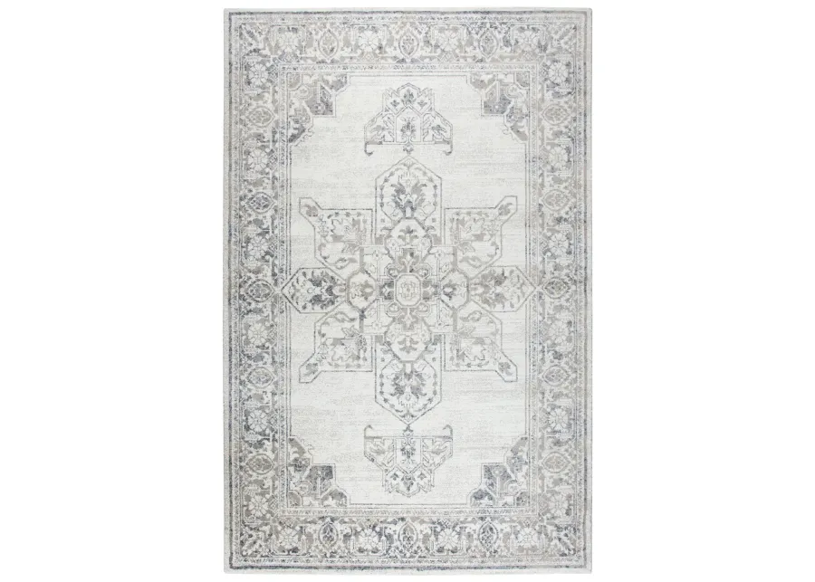 Panache Natural/Beige Central Medallion Motif Distress  Polypropylene 7'10" x 10'10" Rectangle Rug