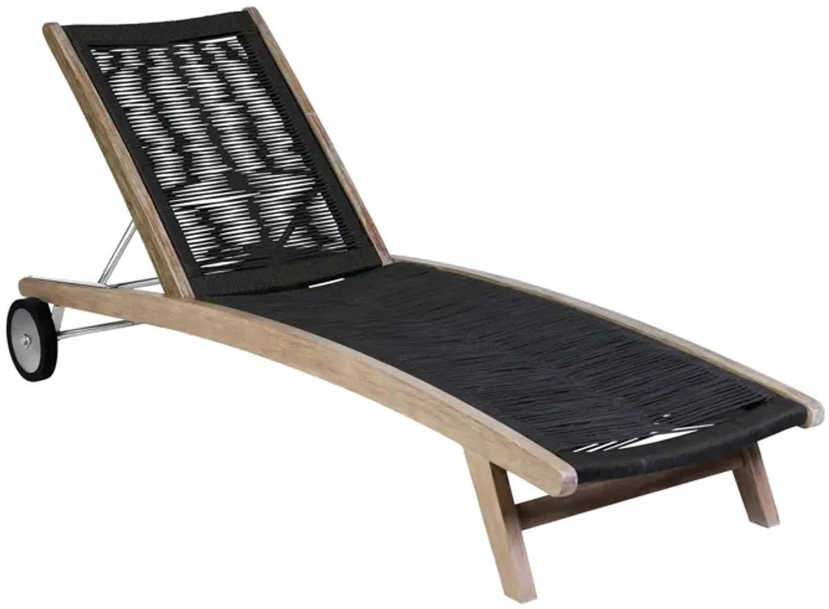 Chateau Outdoor Patio Adjustable Chaise Lounge Chair in Eucalyptus Wood and Charcoal Rope