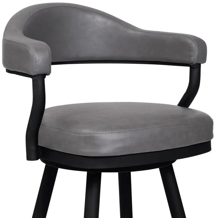 Amador 26" Counter Height Barstool in a Black Powder Coated Finish and Vintage Gray Faux Leather