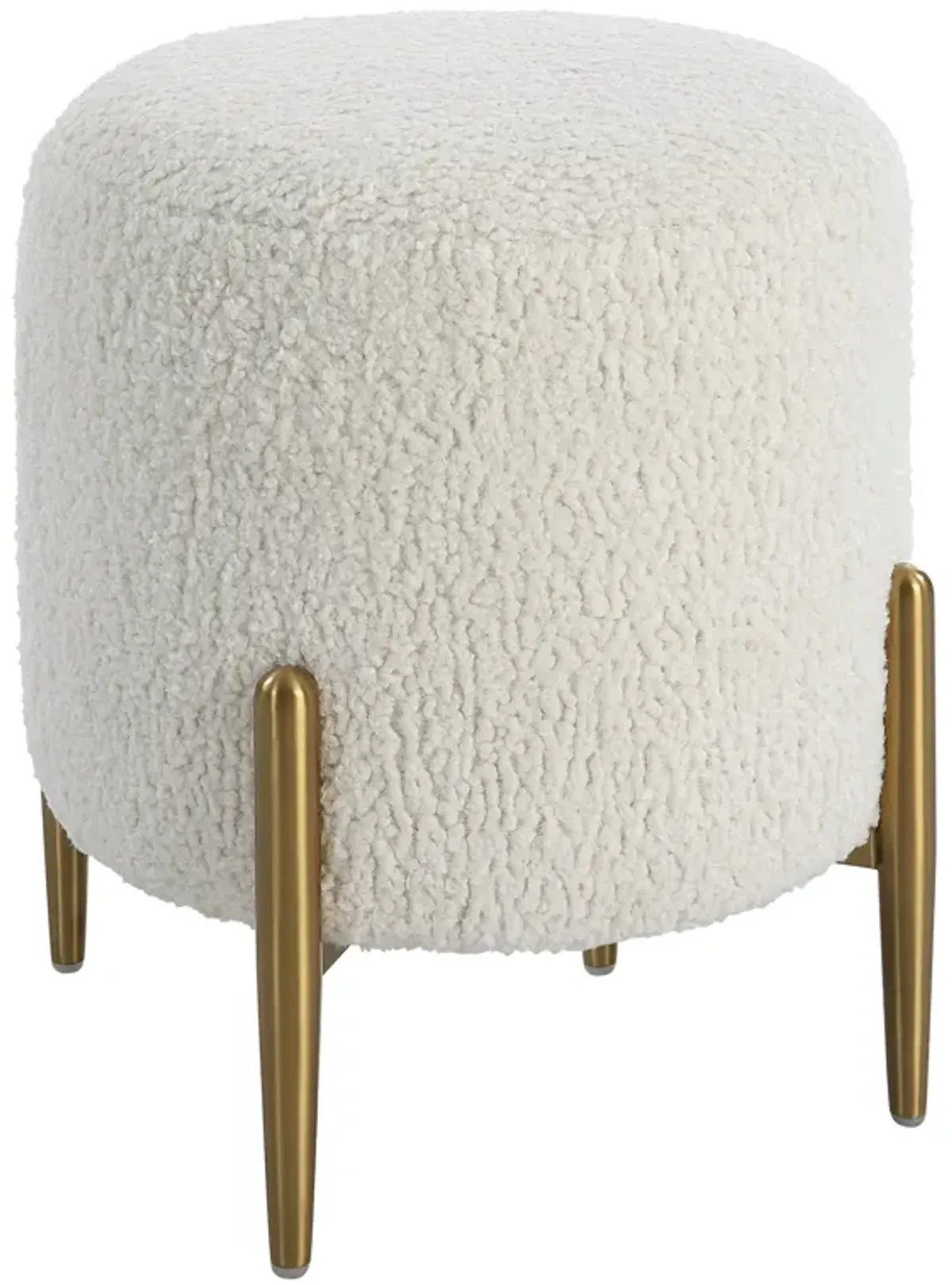 Arles White Shearling Brass Ottoman