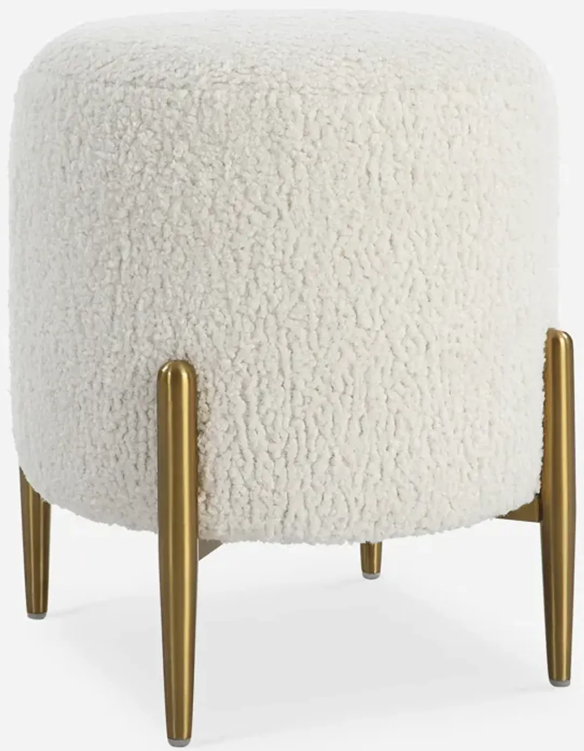 Arles White Shearling Brass Ottoman