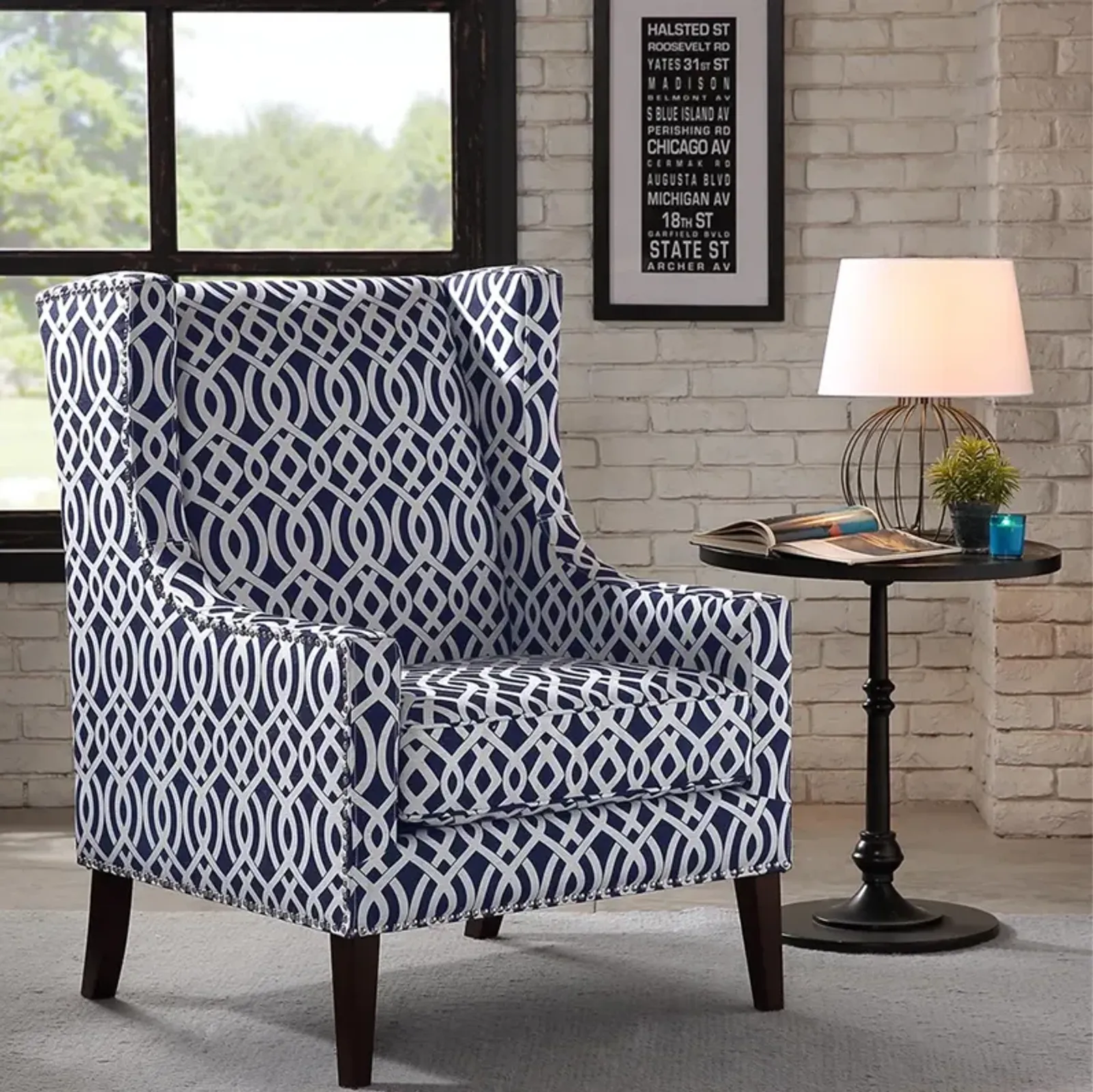 Madison Park Barton Navy Wing Chair