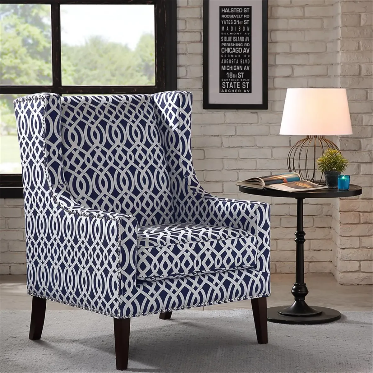 Madison Park Barton Navy Wing Chair