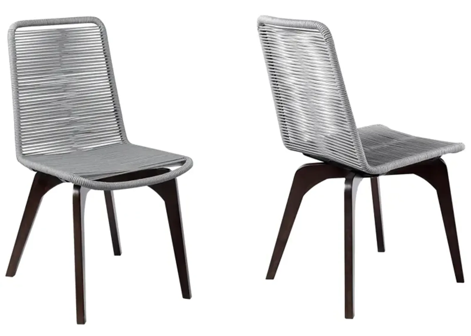 Island Outdoor Dark Eucalyptus Wood and Silver Rope Dining Chairs - Set of 2