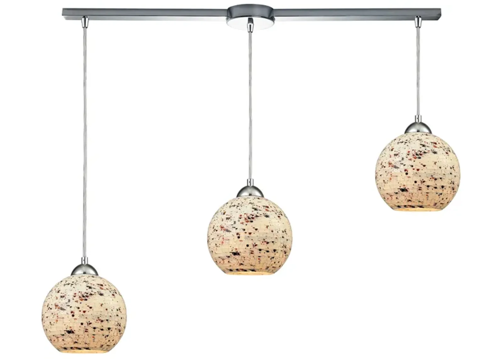 Spatter 3-Light Linear Mini Pendant Fixture in Polished Chrome with Spatter Mosaic Glass