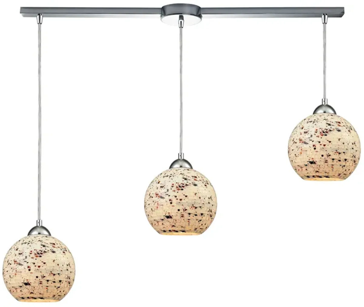 Spatter 3-Light Linear Mini Pendant Fixture in Polished Chrome with Spatter Mosaic Glass