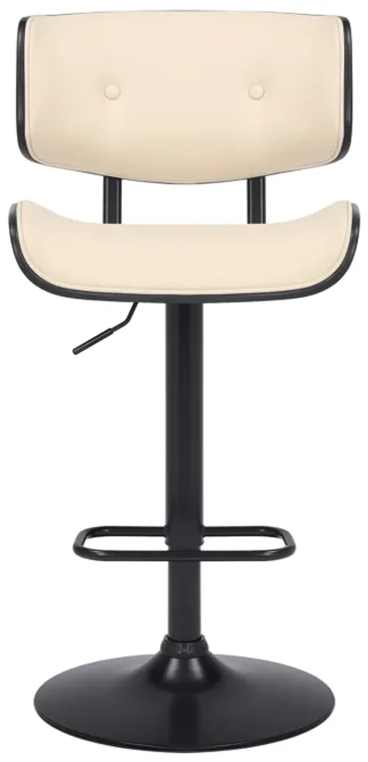 Brooklyn Adjustable Swivel Cream Faux Leather and Black Wood Bar Stool with Black Base