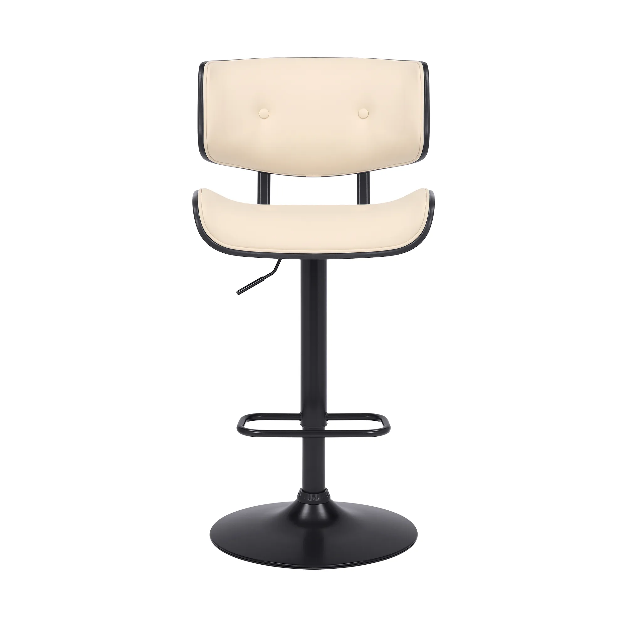 Brooklyn Adjustable Swivel Cream Faux Leather and Black Wood Bar Stool with Black Base