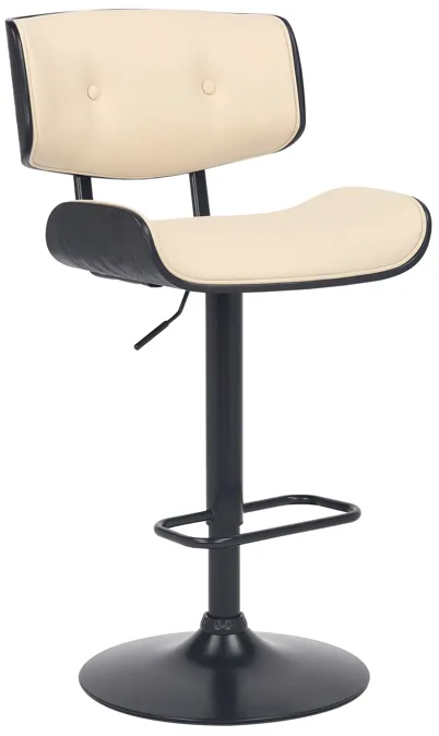 Brooklyn Adjustable Swivel Cream Faux Leather and Black Wood Bar Stool with Black Base