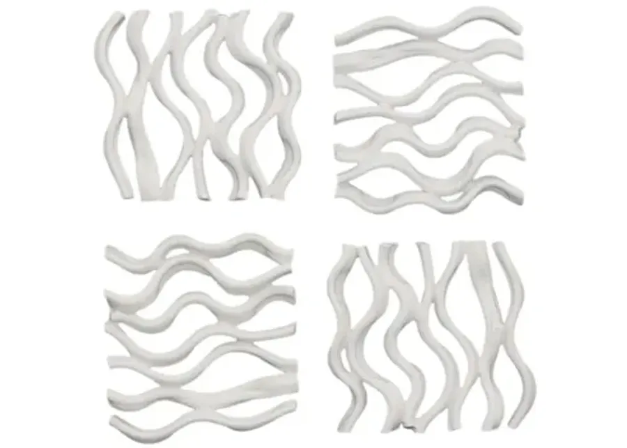 Vine Wall Tile, Matte White, Set of 4