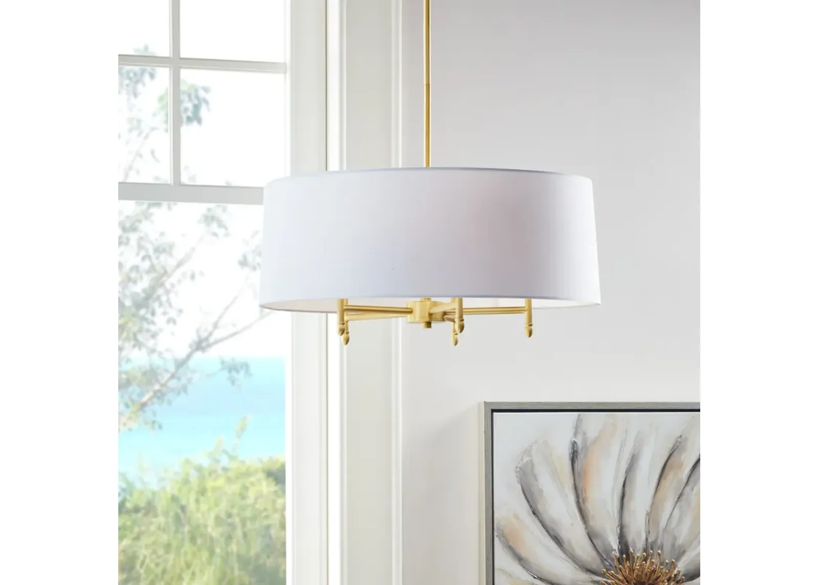 Hampton Hill Presidio Gold/White 5-Light White Drum Shade Chandelier