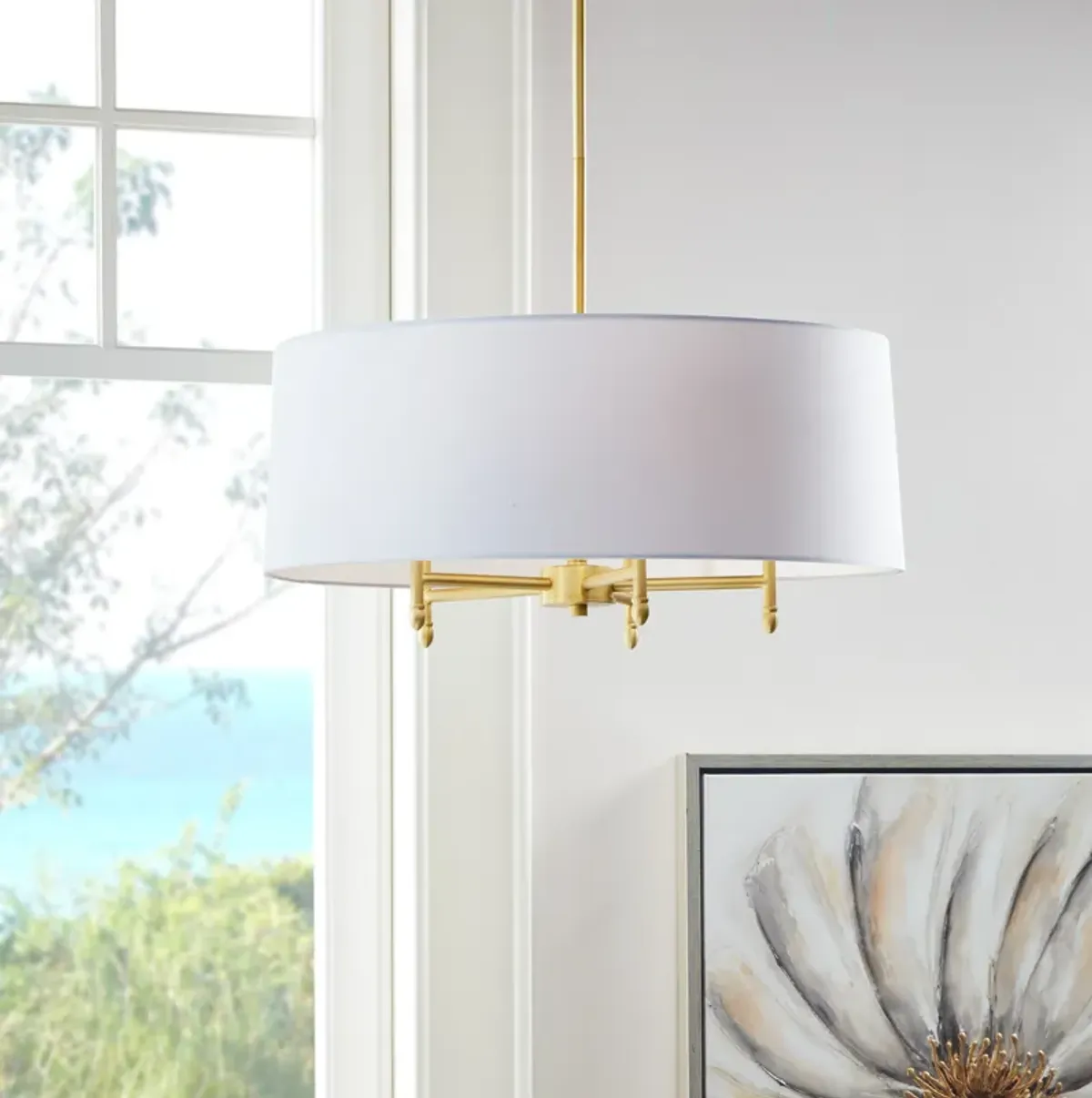 Hampton Hill Presidio Gold/White 5-Light White Drum Shade Chandelier