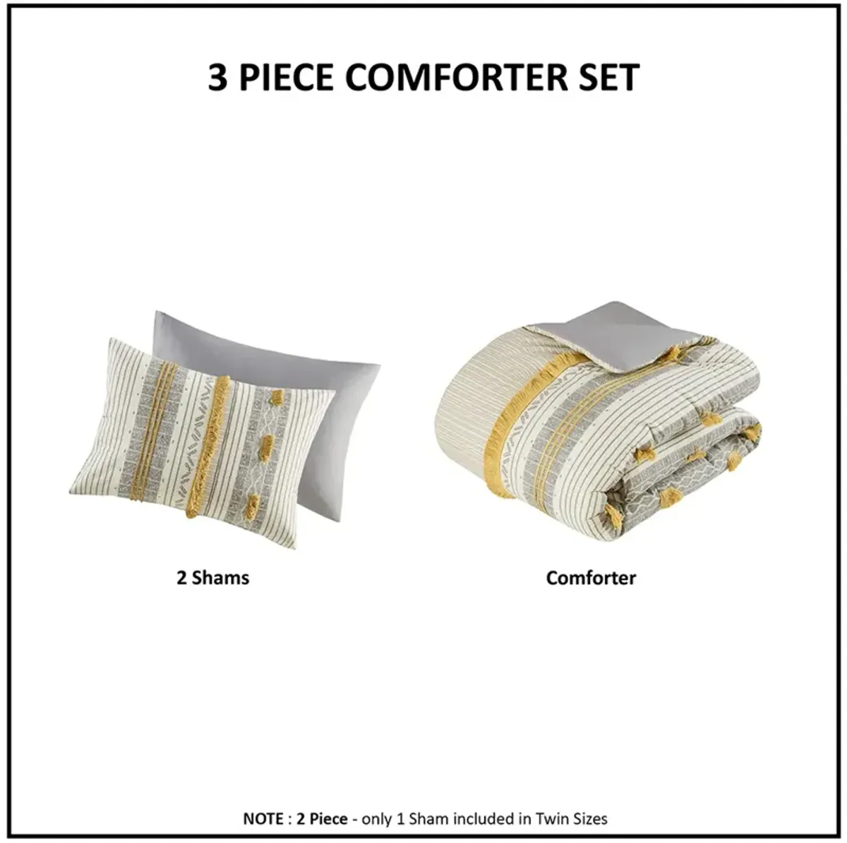 INK+IVY Cody Gray/Yellow 3 Piece Cotton Comforter Set