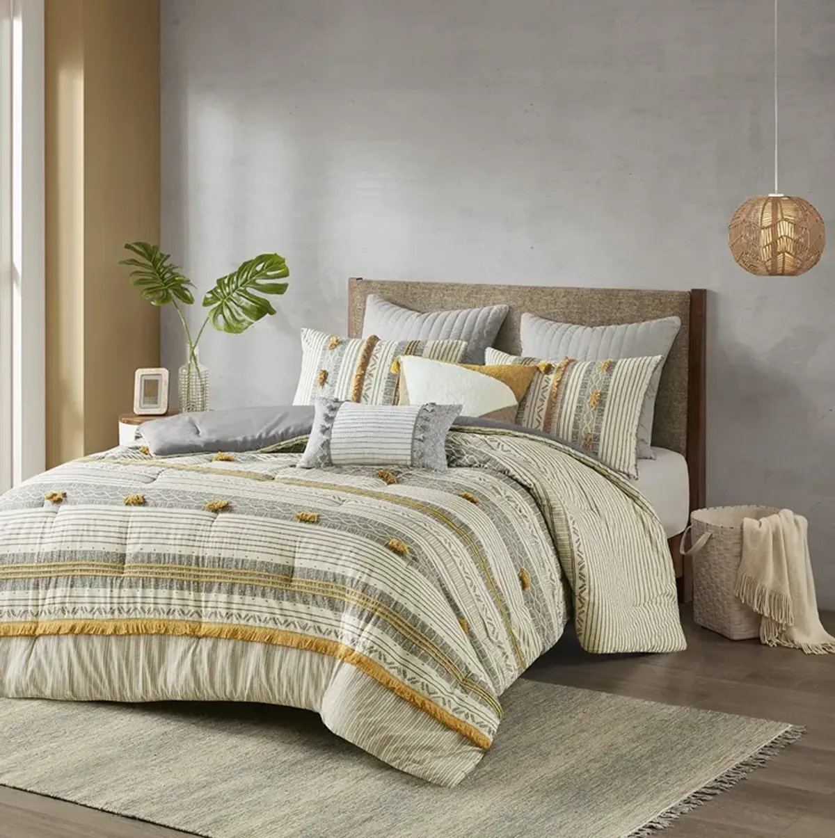 INK+IVY Cody Gray/Yellow 3 Piece Cotton Comforter Set