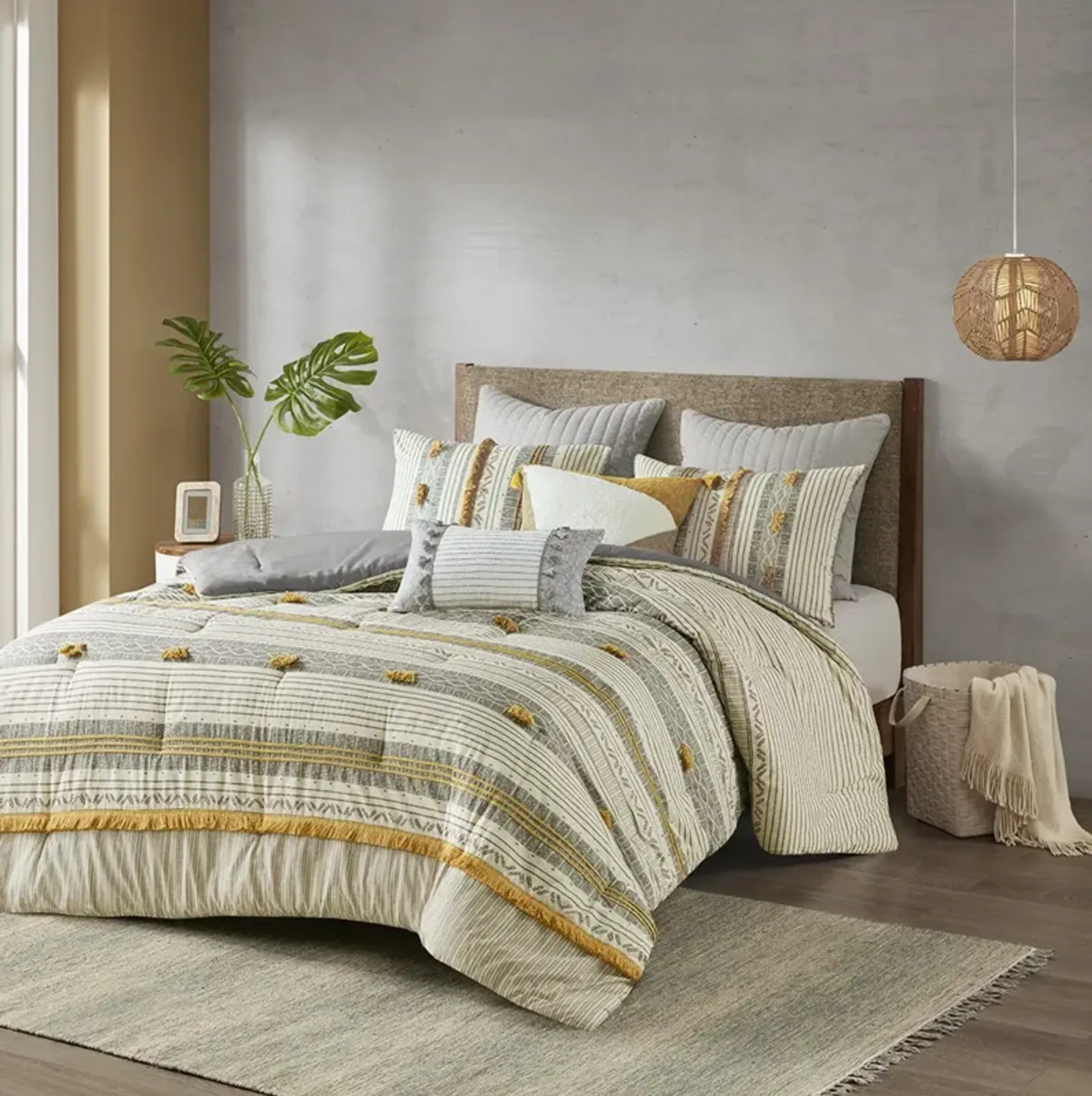 INK+IVY Cody Gray/Yellow 3 Piece Cotton Comforter Set