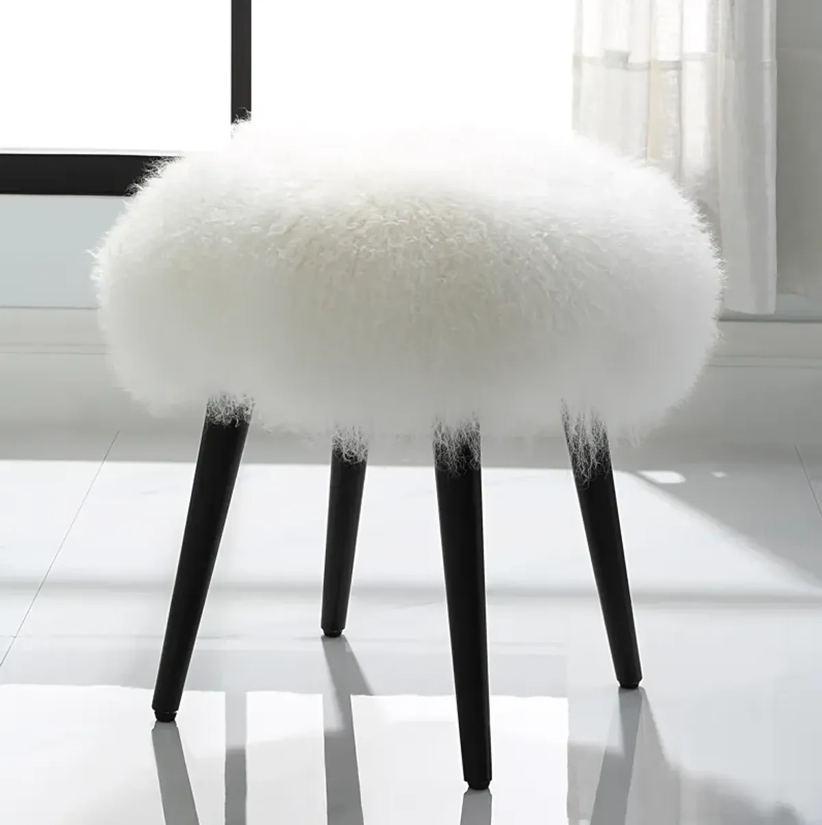 Wooly Sheepskin Accent Stool