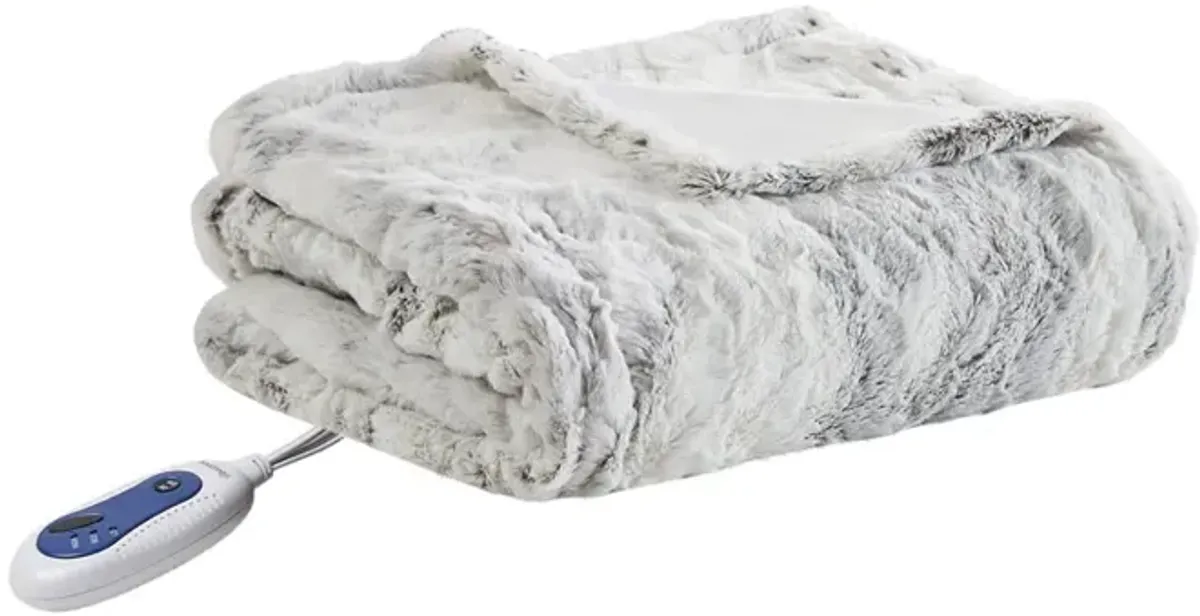 Beautyrest Zuri Natural Marble Oversized Faux Fur Heated Throw