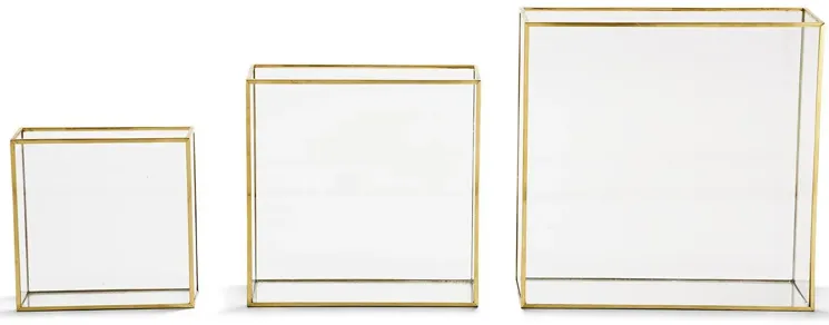 S/3 Windows Square Vase W/Gold Metal Trim in 3 Sizes