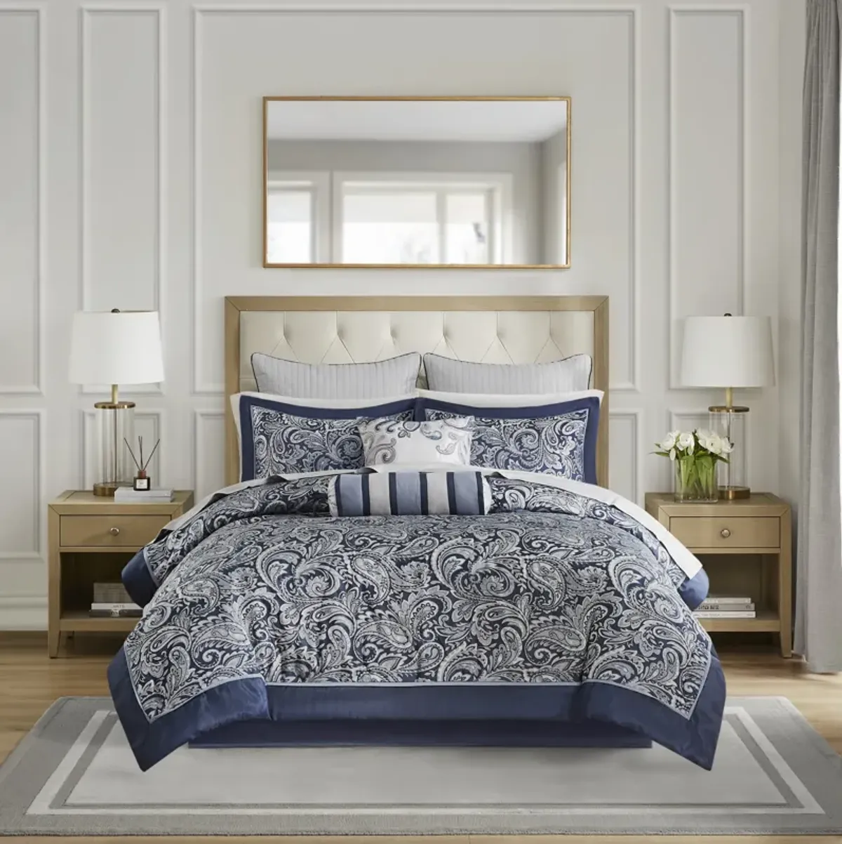 Madison Park Aubrey Navy 12 Piece Comforter Set with Cotton Bed Sheets