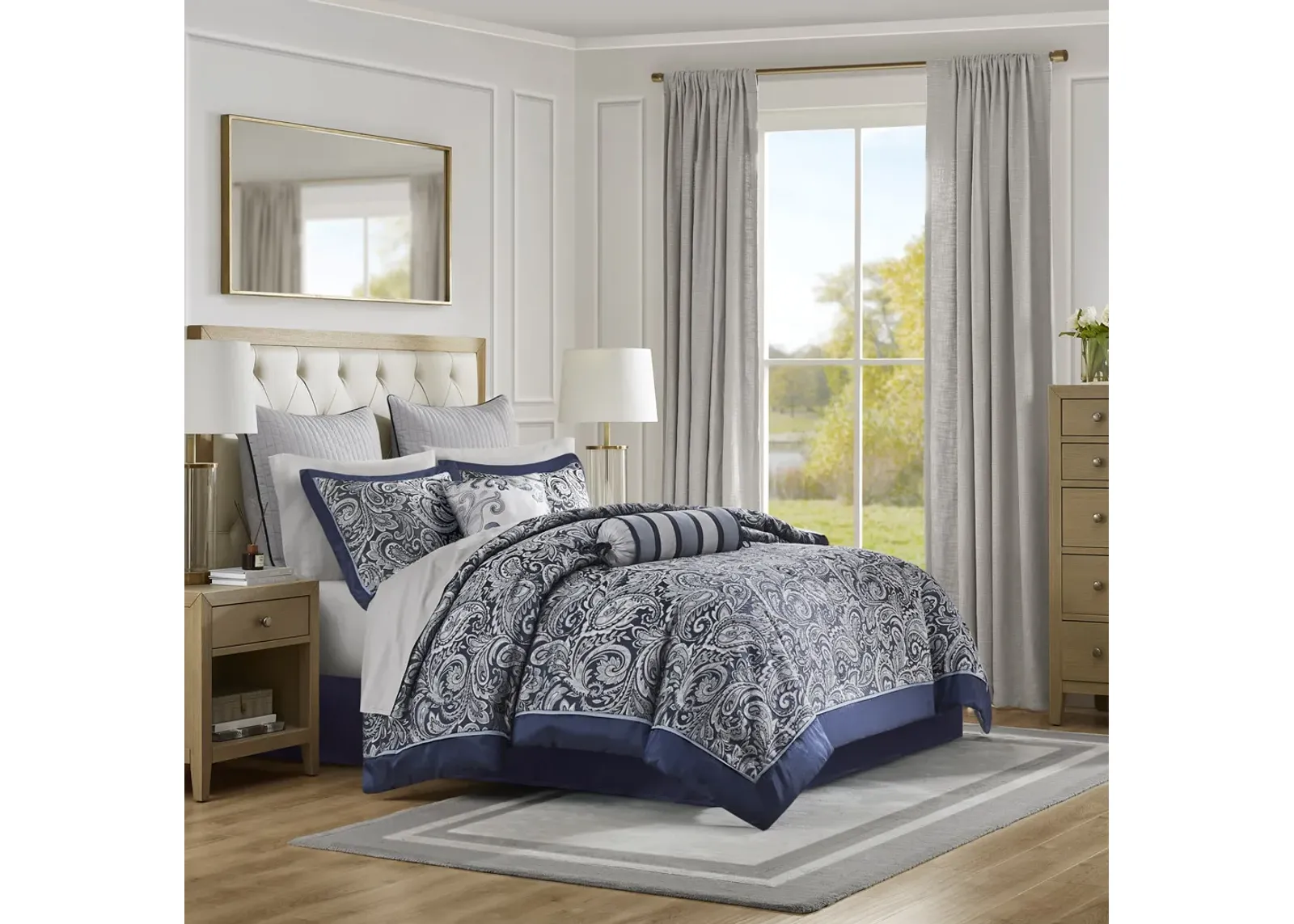 Madison Park Aubrey Navy 12 Piece Comforter Set with Cotton Bed Sheets