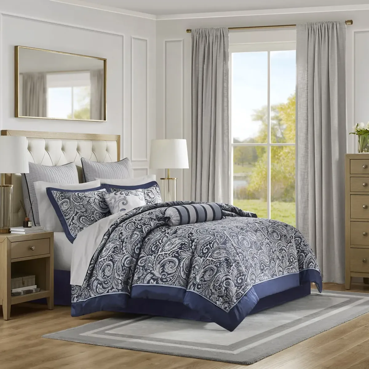 Madison Park Aubrey Navy 12 Piece Comforter Set with Cotton Bed Sheets