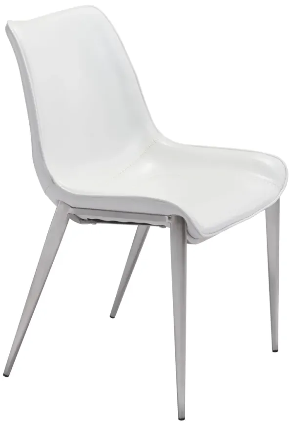 Magnus Dining Chair (Set of 2) White & Silver