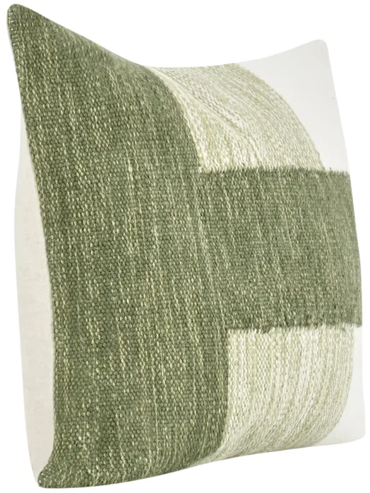 Kass 22" Woven Fabric Color Block Throw Pillow, Green