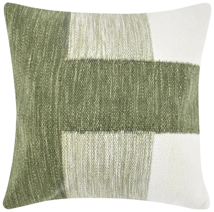 Kass 22" Woven Fabric Color Block Throw Pillow, Green