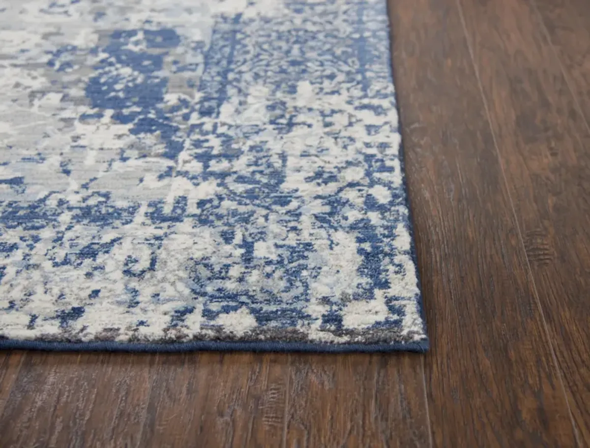 Gossamer Blue Floral Distress 100% New Zealand Wool 2'6" x 8' Runner Rug