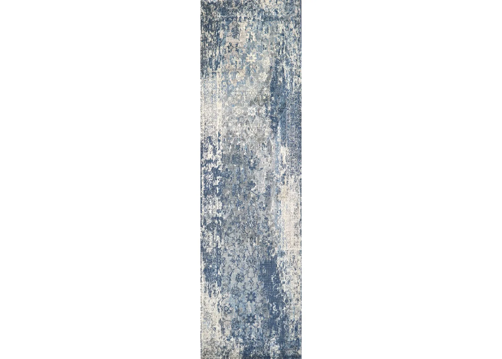 Gossamer Blue Floral Distress 100% New Zealand Wool 2'6" x 8' Runner Rug