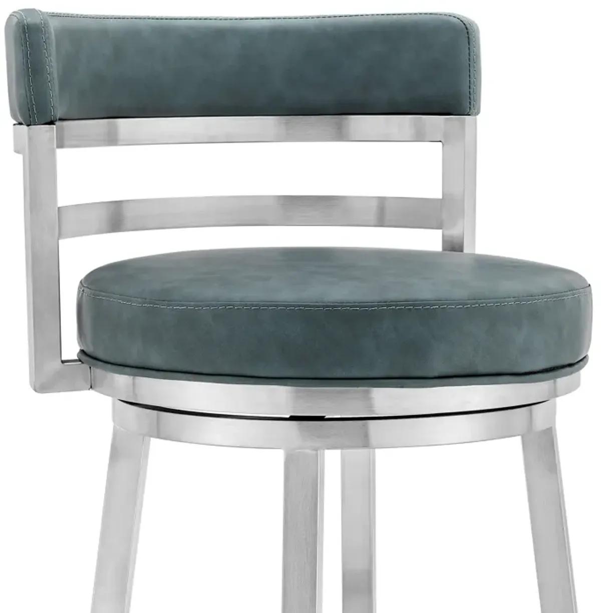 Titana 26" Counter Height Swivel Blue Faux Leather and Brushed Stainless Steel Bar Stool