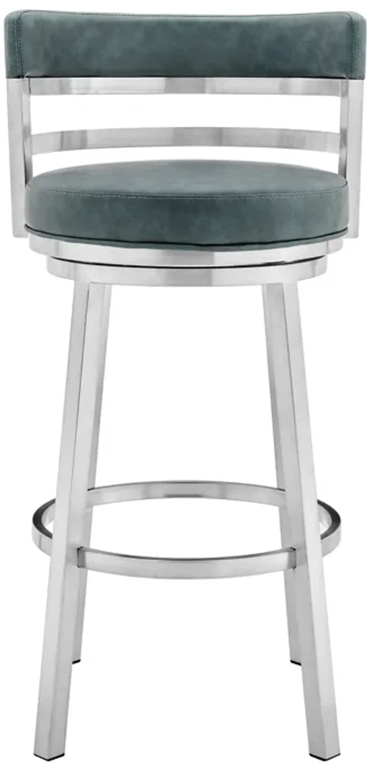 Titana 26" Counter Height Swivel Blue Faux Leather and Brushed Stainless Steel Bar Stool