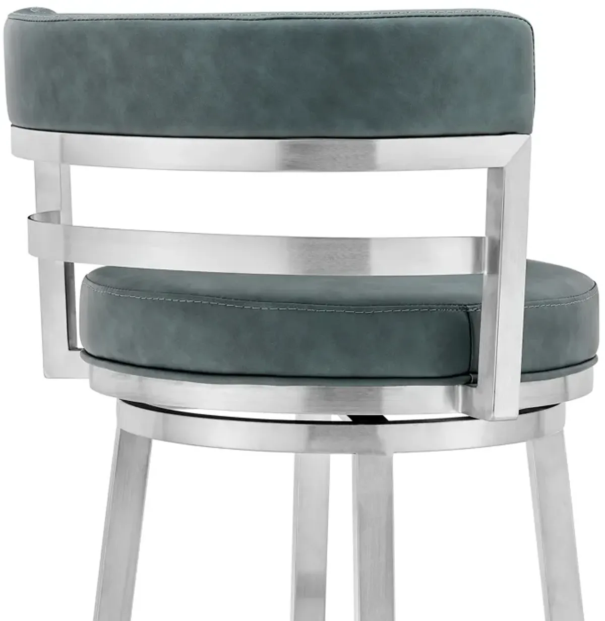 Titana 26" Counter Height Swivel Blue Faux Leather and Brushed Stainless Steel Bar Stool