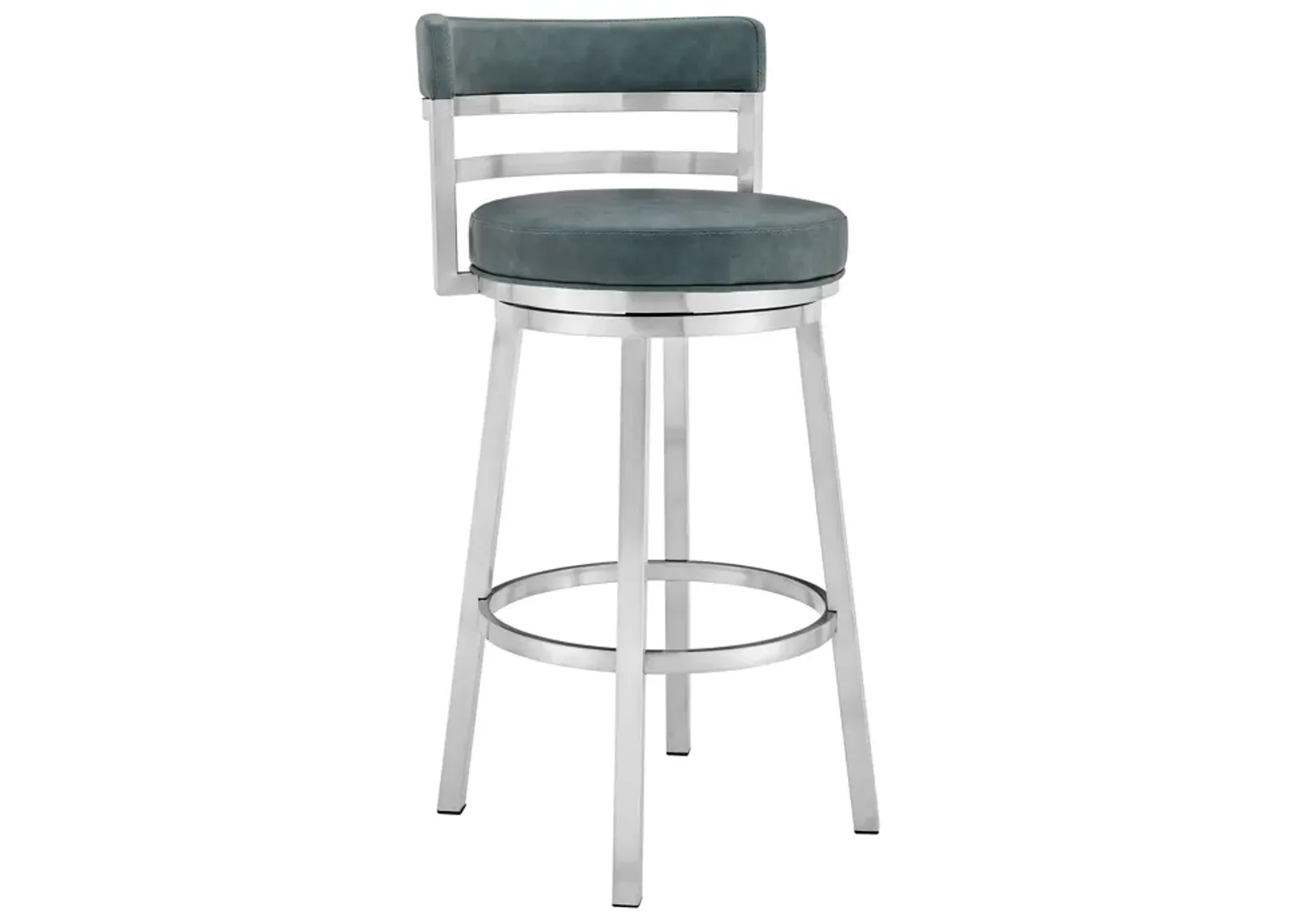 Titana 26" Counter Height Swivel Blue Faux Leather and Brushed Stainless Steel Bar Stool