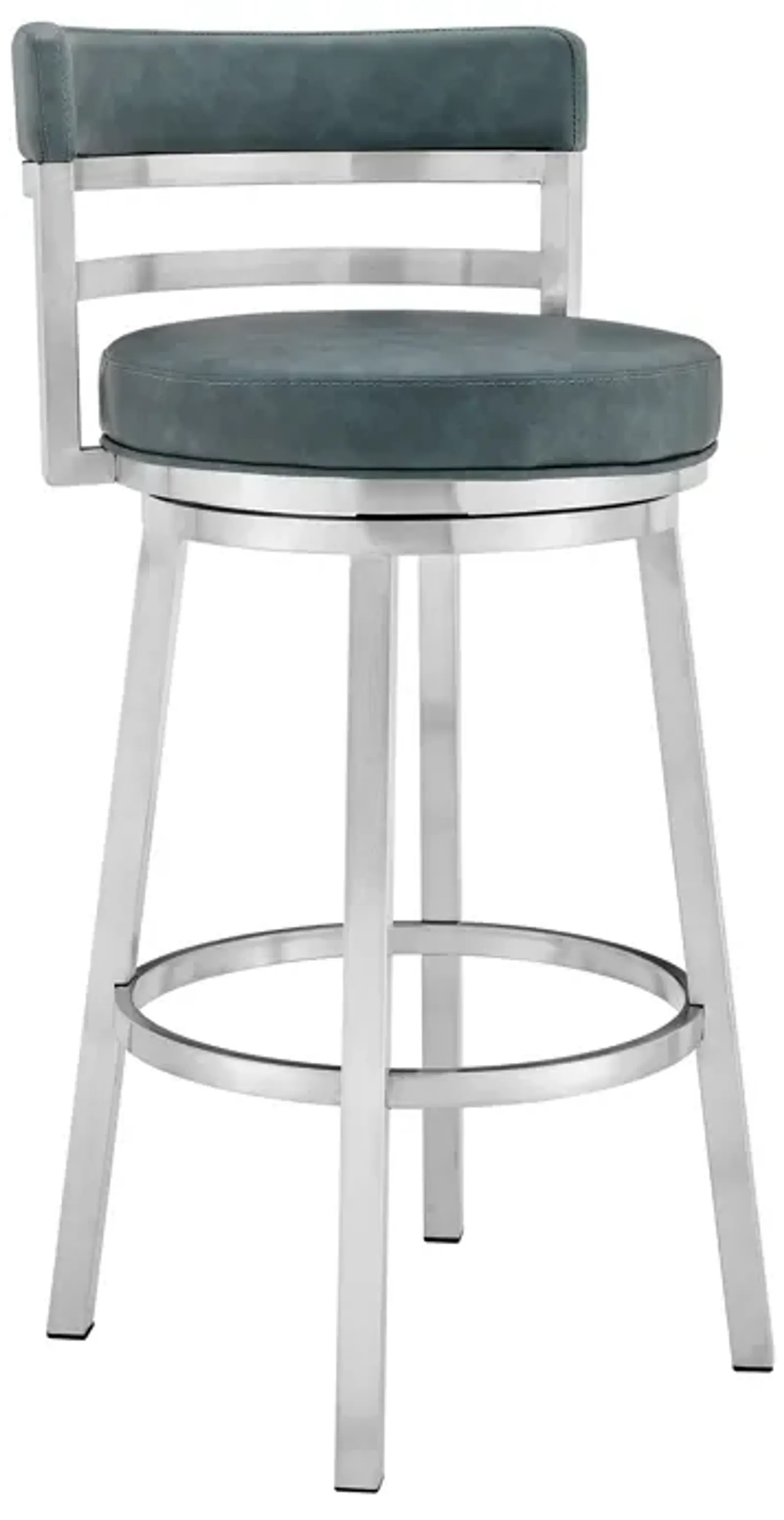 Titana 26" Counter Height Swivel Blue Faux Leather and Brushed Stainless Steel Bar Stool