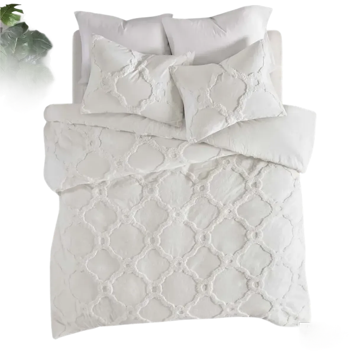 Madison Park Pacey Off-White 3 Piece Tufted Cotton Chenille Geometric Duvet Cover Set