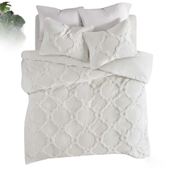 Madison Park Pacey Off-White 3 Piece Tufted Cotton Chenille Geometric Duvet Cover Set