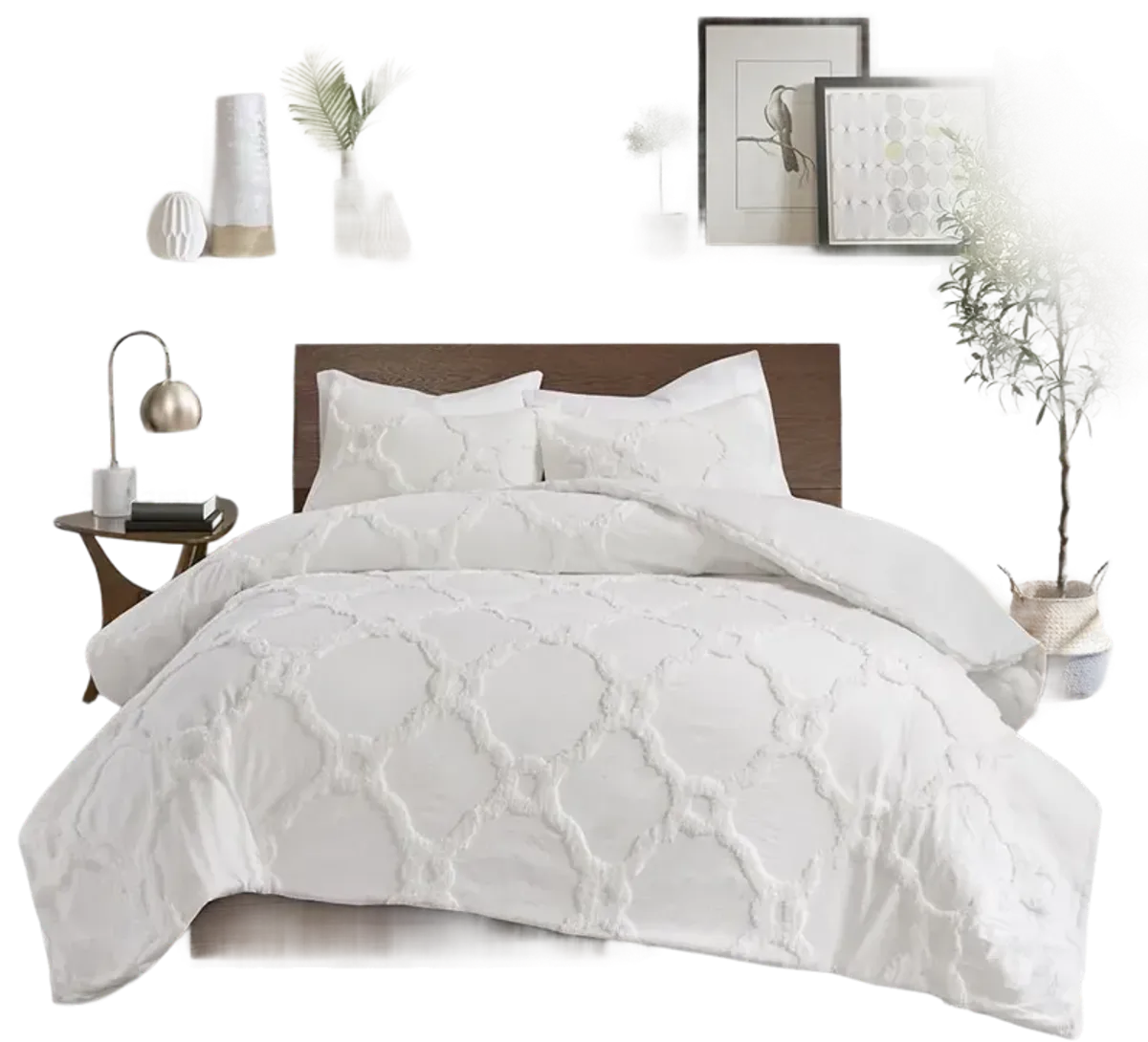 Madison Park Pacey Off-White 3 Piece Tufted Cotton Chenille Geometric Duvet Cover Set