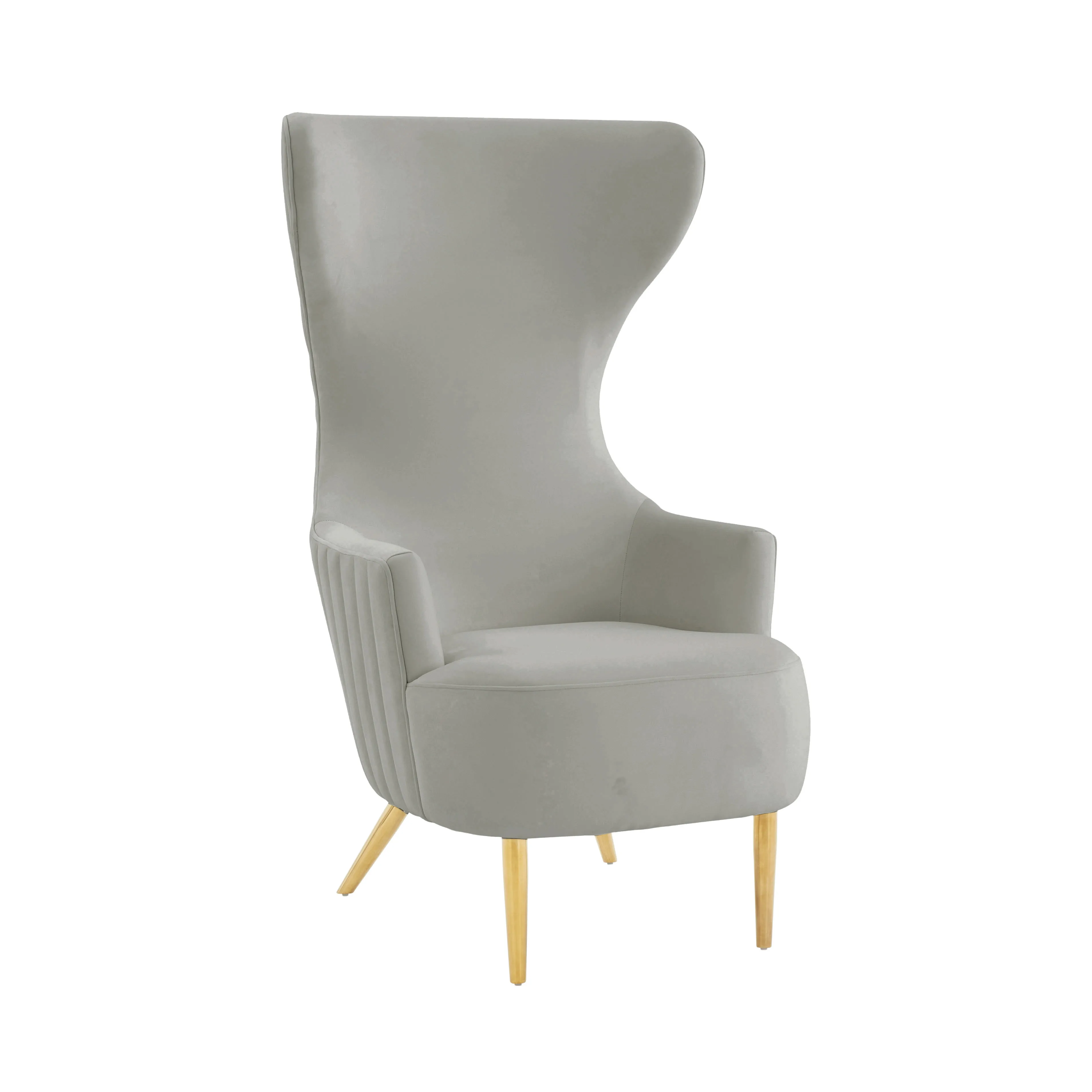 Julia Grey Velvet Channel Tufted Wingback Chair