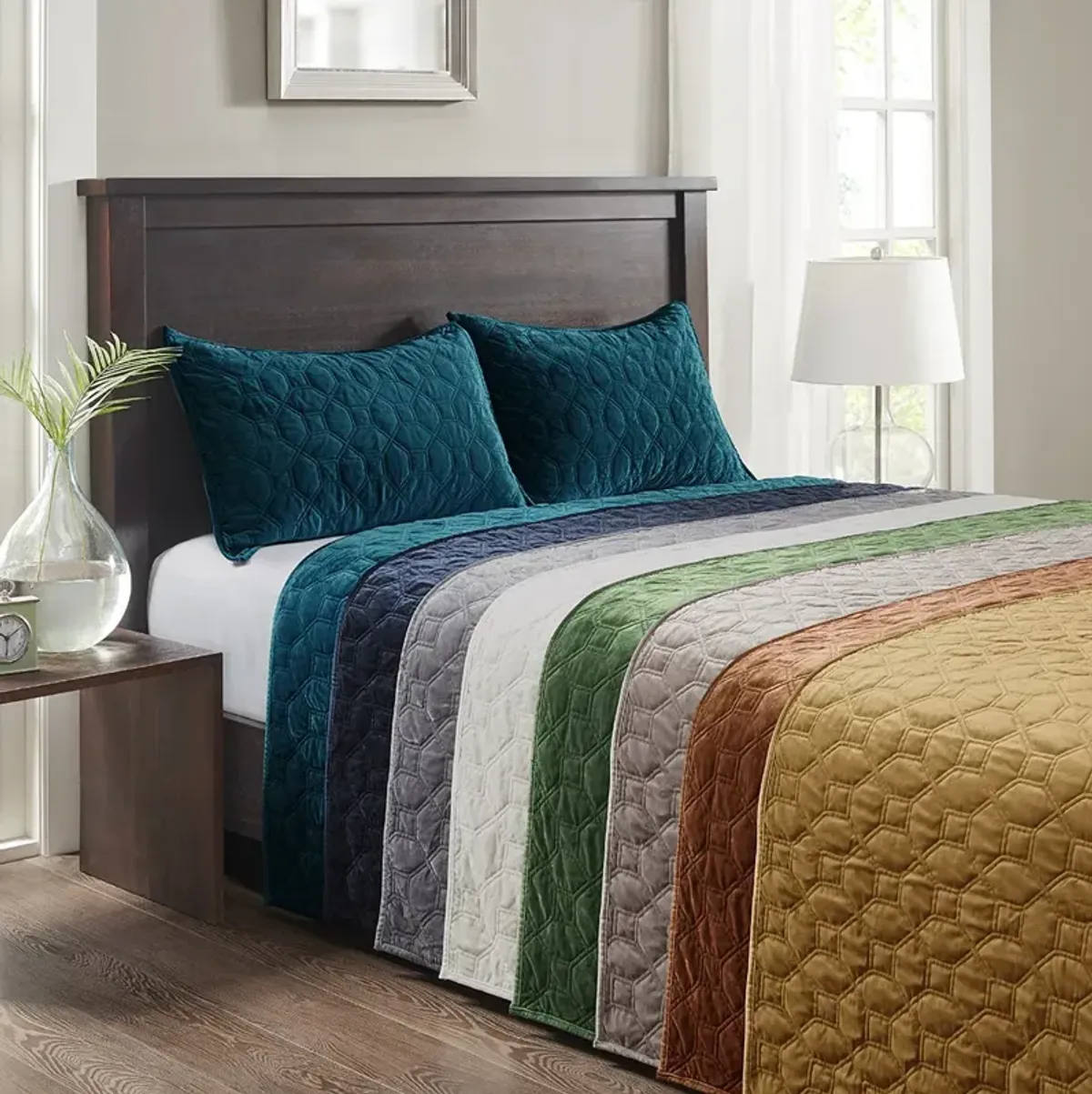 Madison Park Harper Rust 3 Piece Velvet Quilt Set