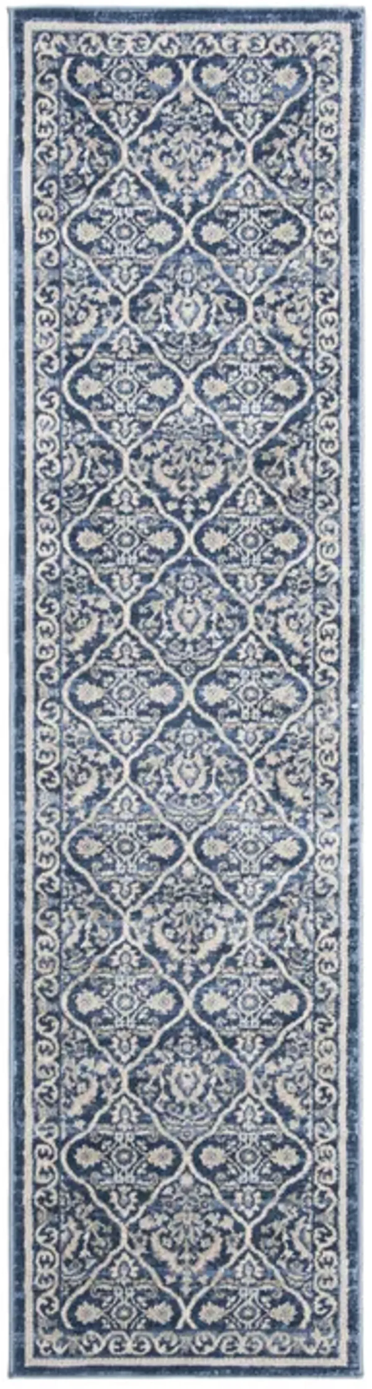 Brentwood 870 Navy / Light Grey 2' X 6' Runner Powerloomed Rug