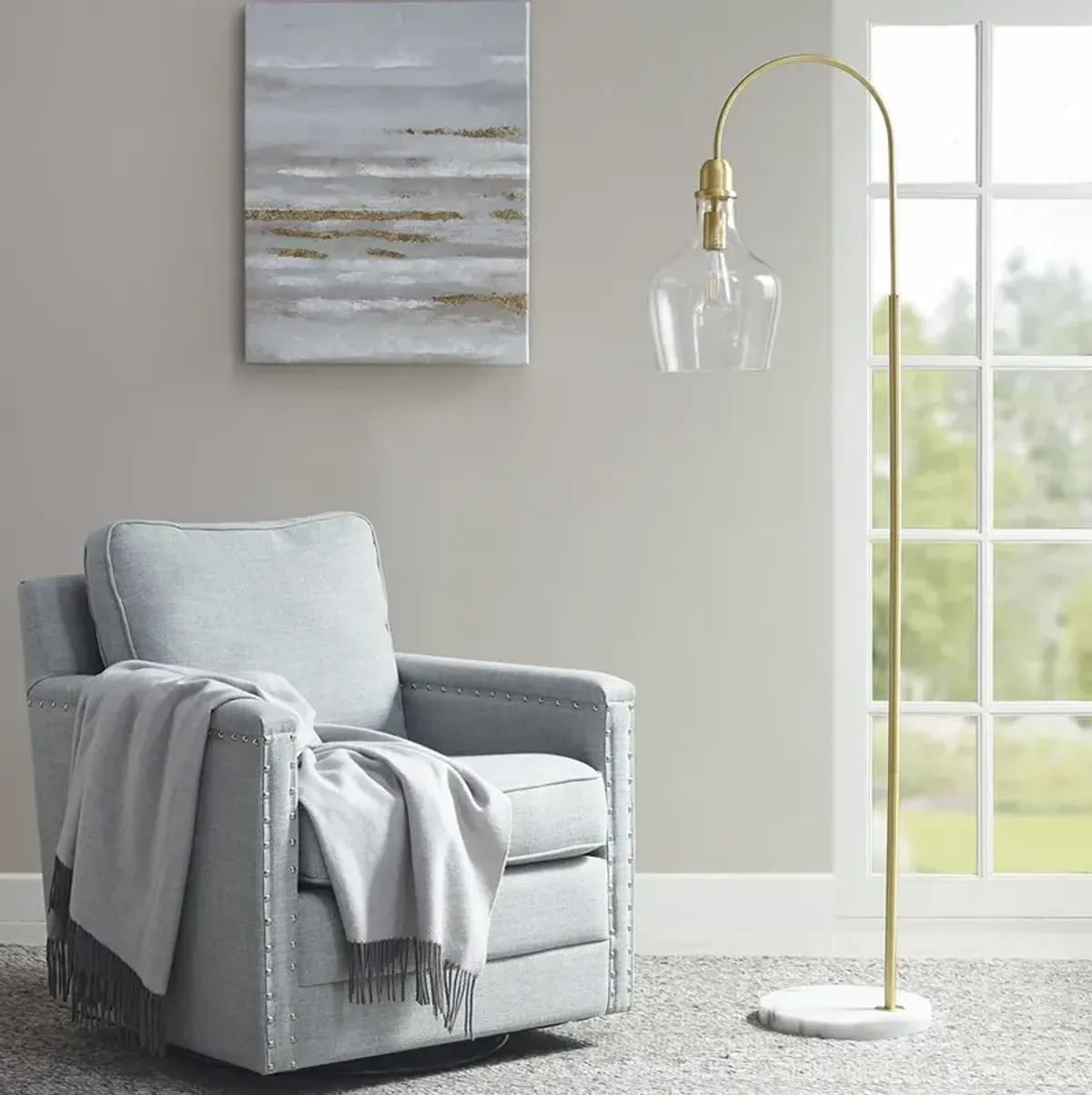 Hampton Hill Auburn Gold Arched Floor Lamp with Marble Base