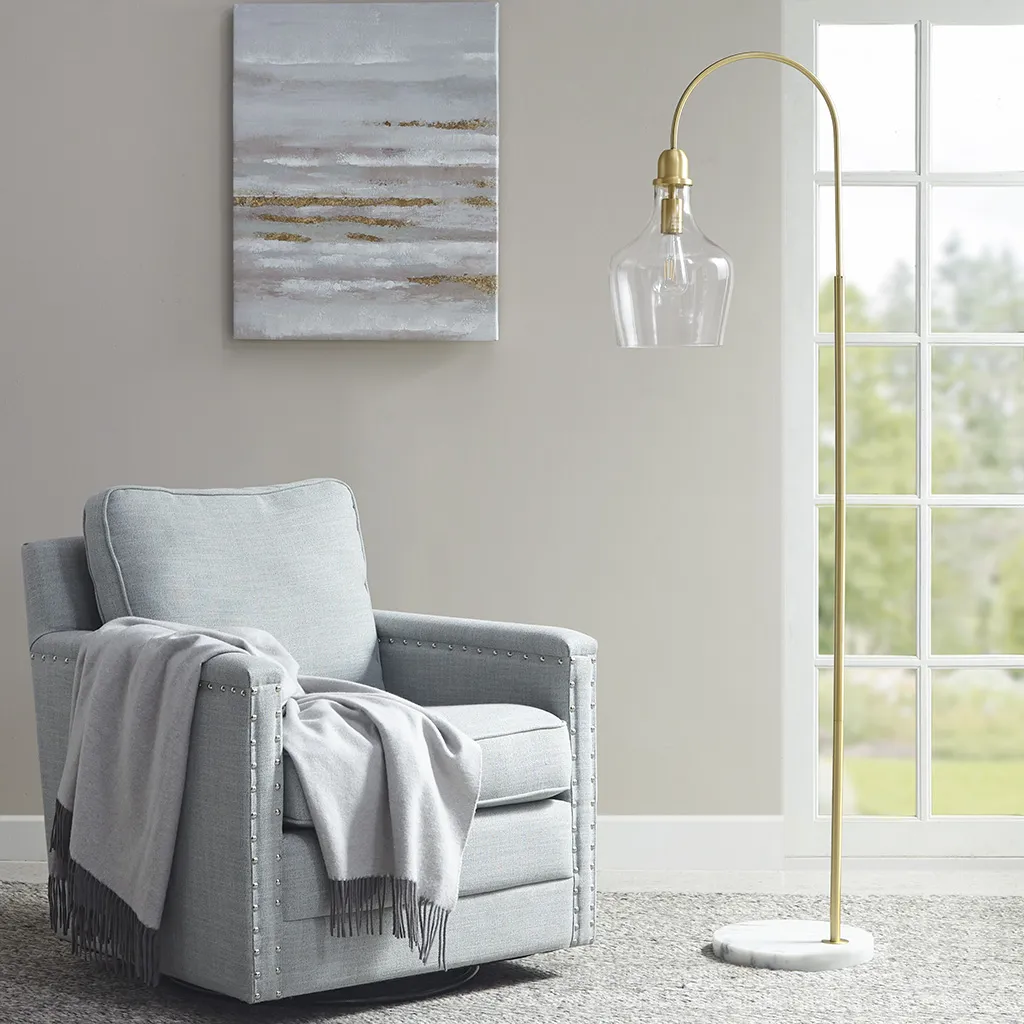 Hampton Hill Auburn Gold Arched Floor Lamp with Marble Base