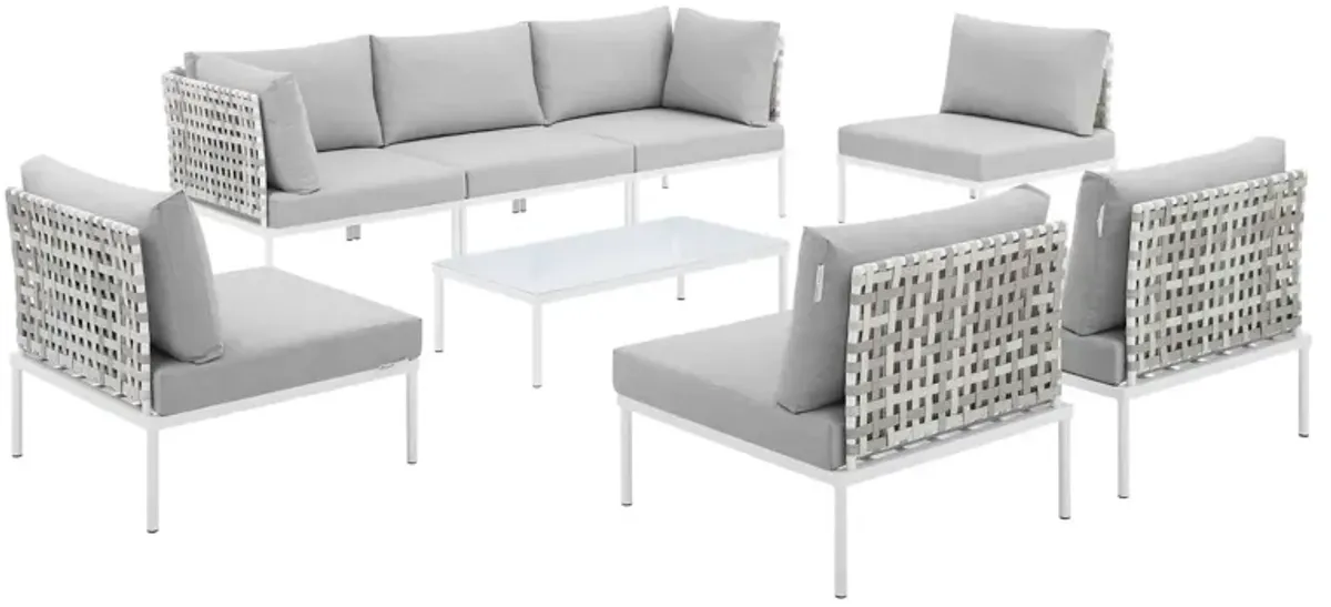 Harmony 8-Piece  Sunbrella® Basket Weave Outdoor Patio Aluminum Sectional Sofa Set