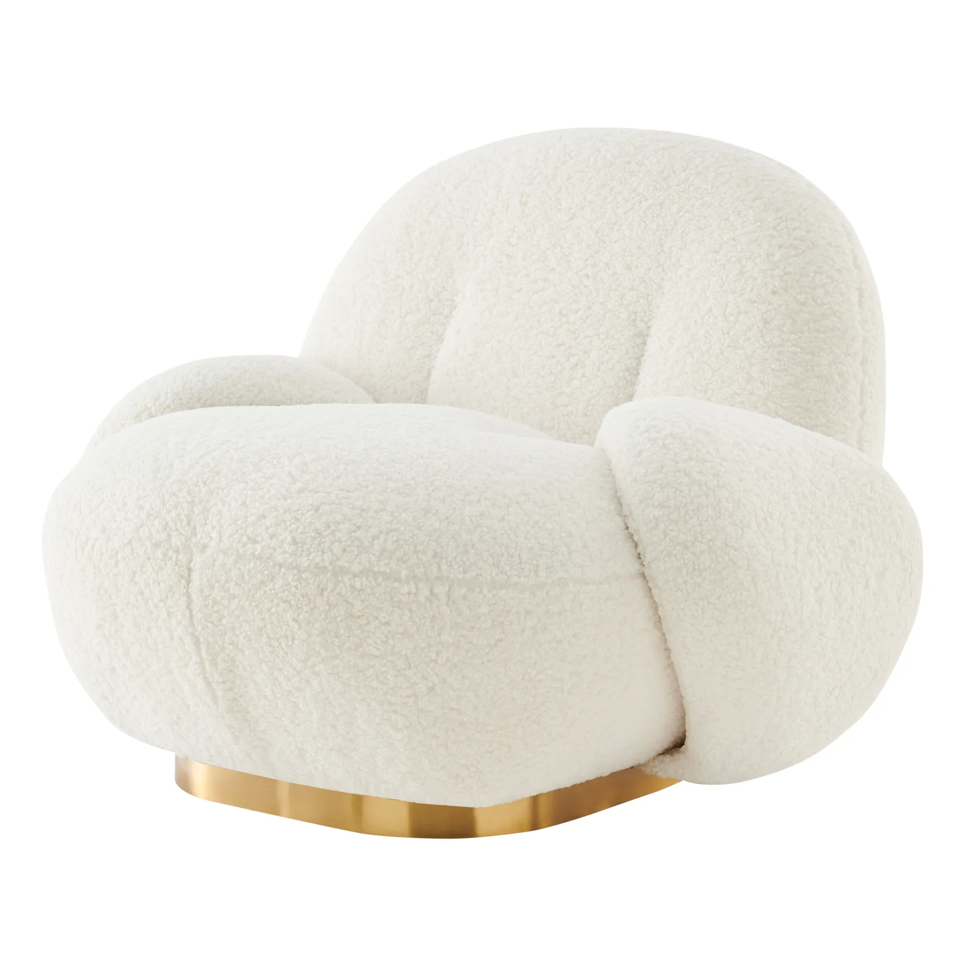 Claudia Faux Shearling w/ Gold Base Swivel Accent Chair, Shearling Beige 