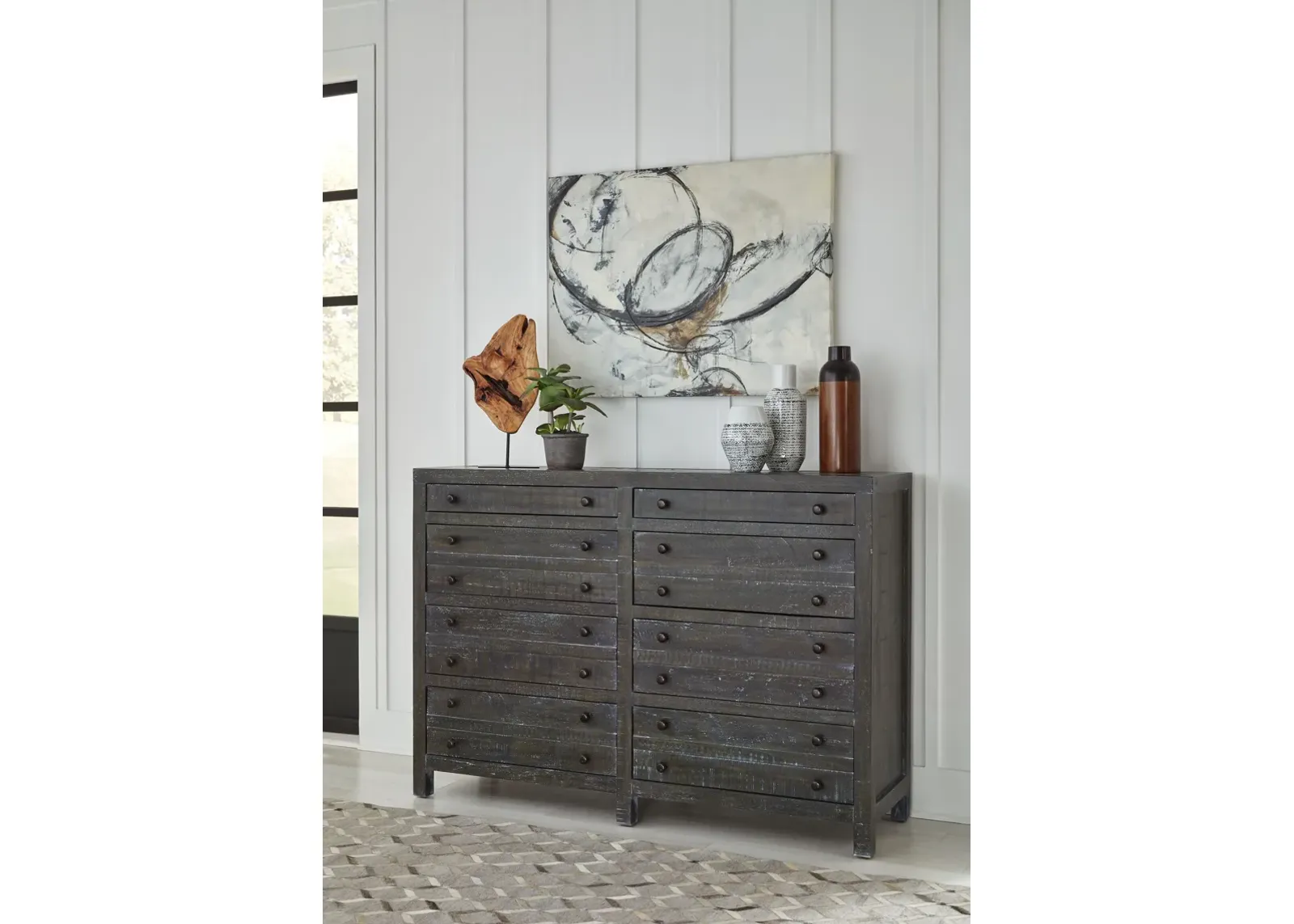 Townsend Solid Wood Eight Drawer Dresser in Gunmetal (2024)